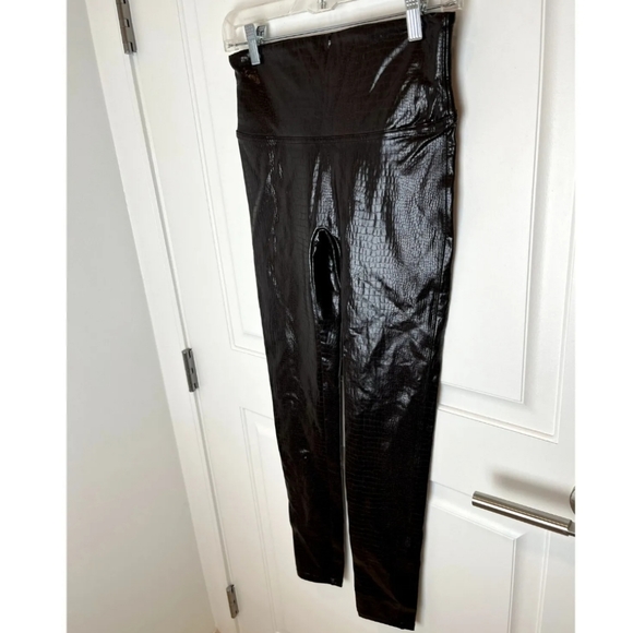 Spanx Brown Faux Leather Croc Shine Leggings Size Medium - Picture 8 of 13